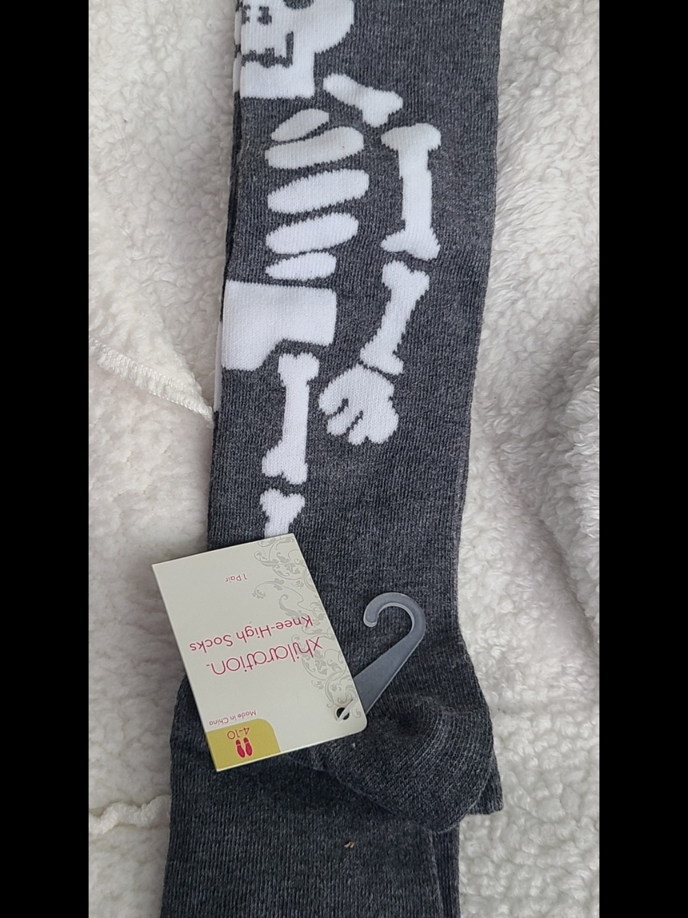 Knee-High Skeleton Socks - Dark Gray & White